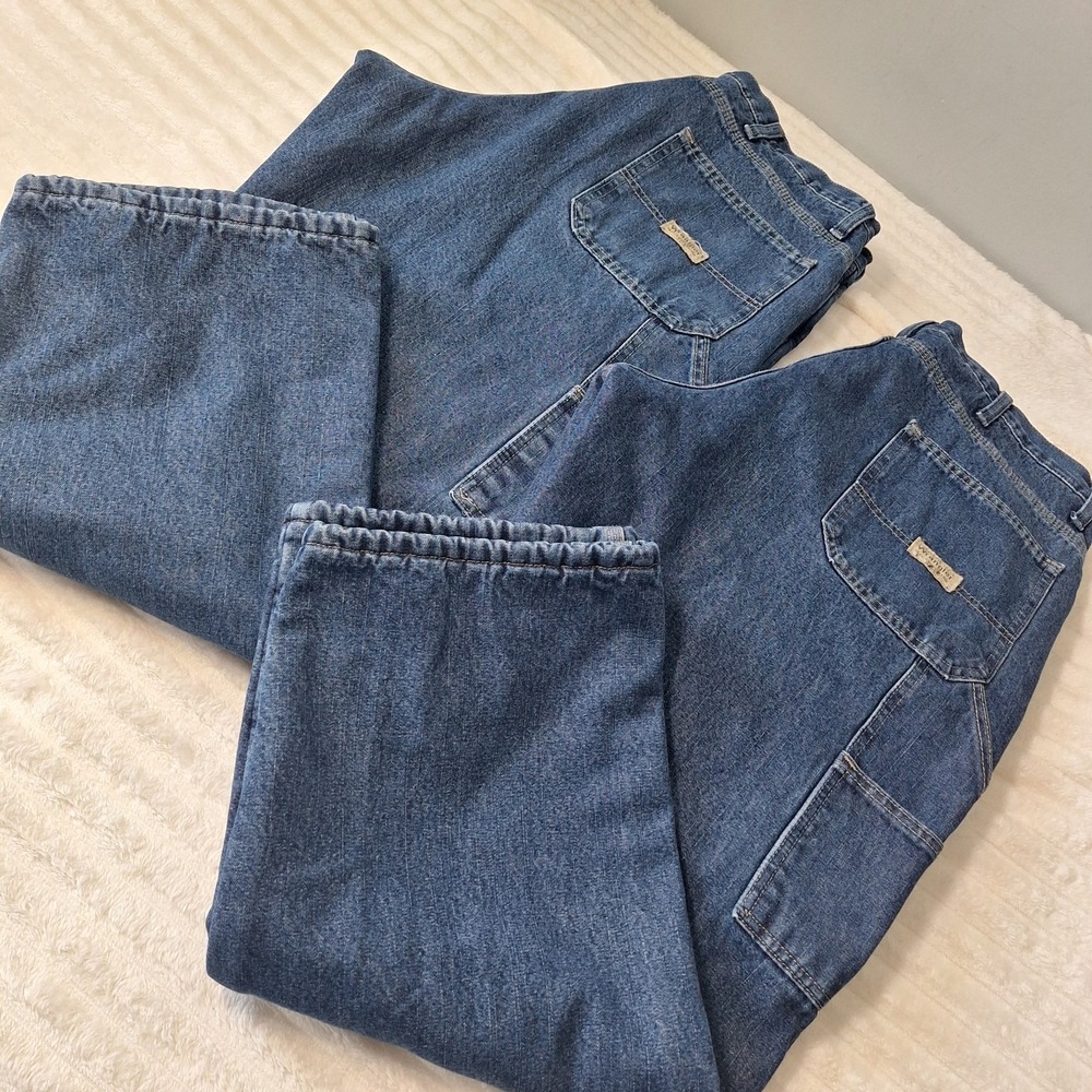 2 Pc Lot Wrangler Fleece Lined Carpenter Jeans Mens 36x30 Dark Workwear Utility